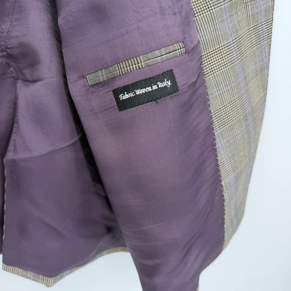 Jack‎ Victor 43R Wool Silk Blazer Brown Glen Plaid Sport Coat Luxury SPJ